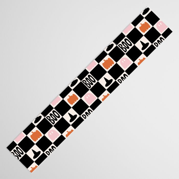 Halloween Checkered Print in Black and White Table Runner Gallery Image 3