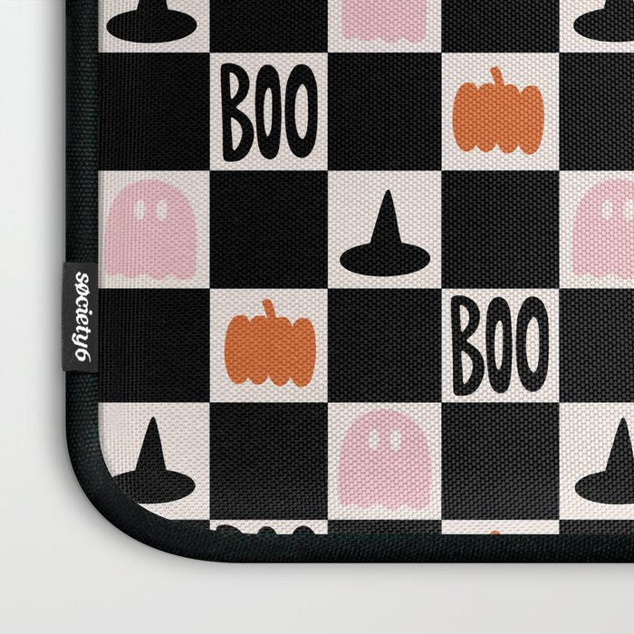 Halloween Checkered Print in Black and White Laptop Sleeve Gallery Image 3