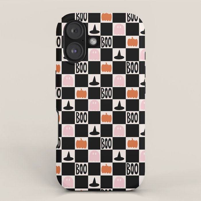 Halloween Checkered Print in Black and White iPhone Case Gallery Image 1