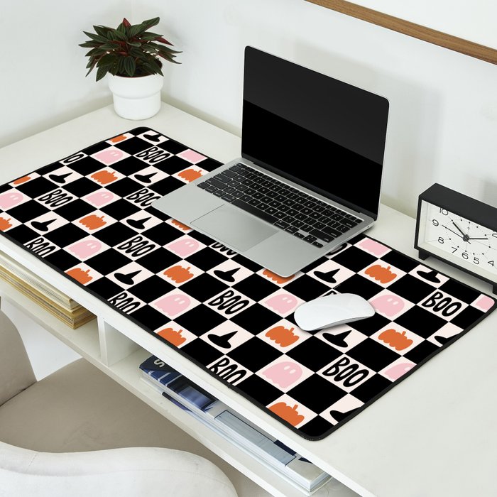Halloween Checkered Print in Black and White Desk Mat Gallery Image 2