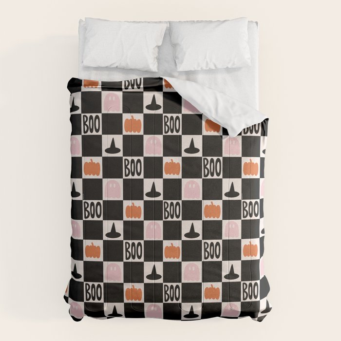 Halloween Checkered Print in Black and White Comforter Gallery Image 6