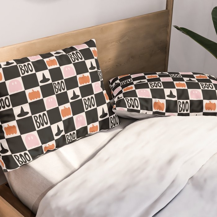 Halloween Checkered Print in Black and White Pillow Sham Gallery Image 2
