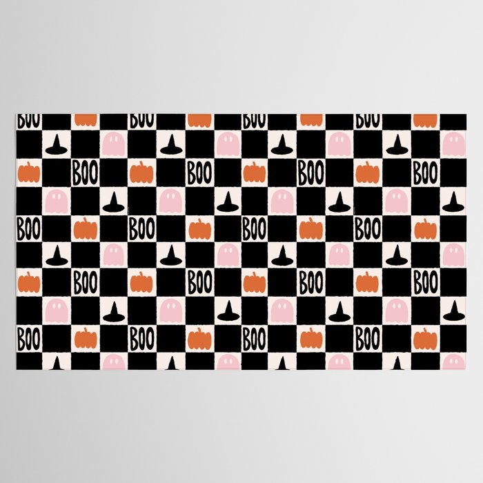 Halloween Checkered Print in Black and White Tablecloth Gallery Image 2