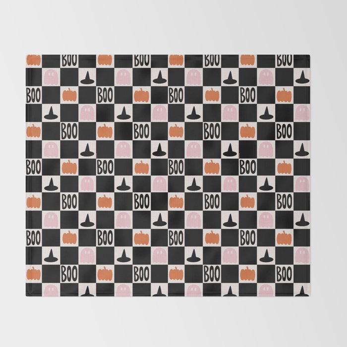 Halloween Checkered Print in Black and White Throw Blanket Gallery Image 2
