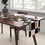 Halloween Checkered Print in Black and White Table Runner Gallery Image 2