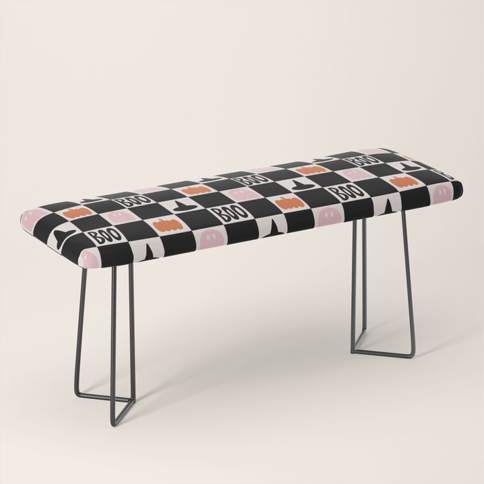 Halloween Checkered Print in Black and White Bench Gallery Image 1