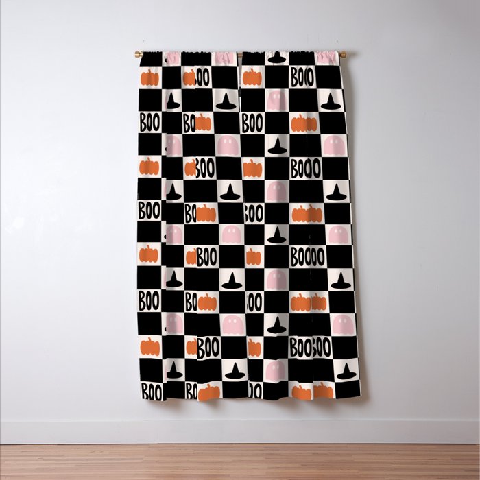 Halloween Checkered Print in Black and White Window Curtain Gallery Image 3