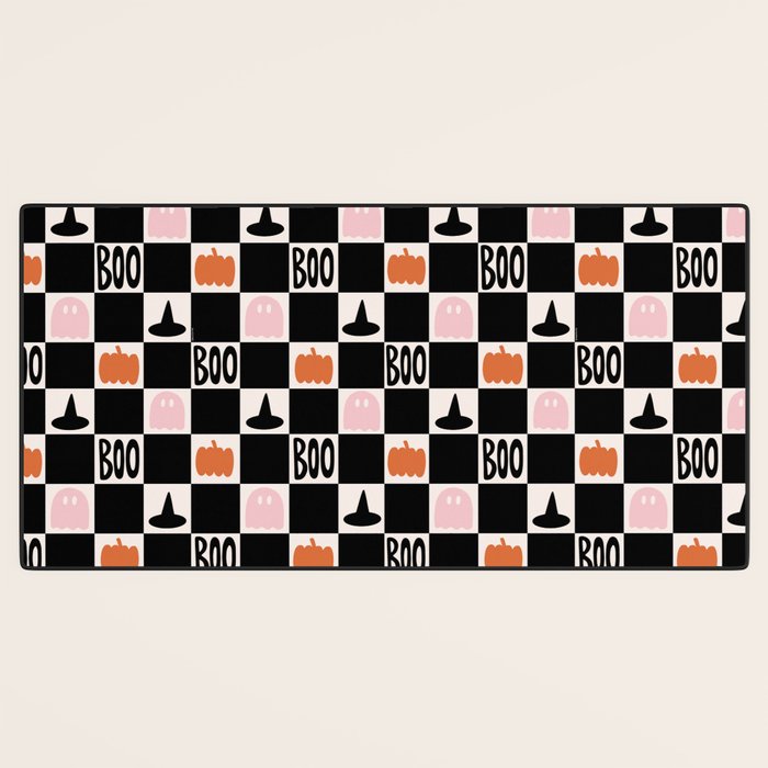 Halloween Checkered Print in Black and White Desk Mat Gallery Image 3