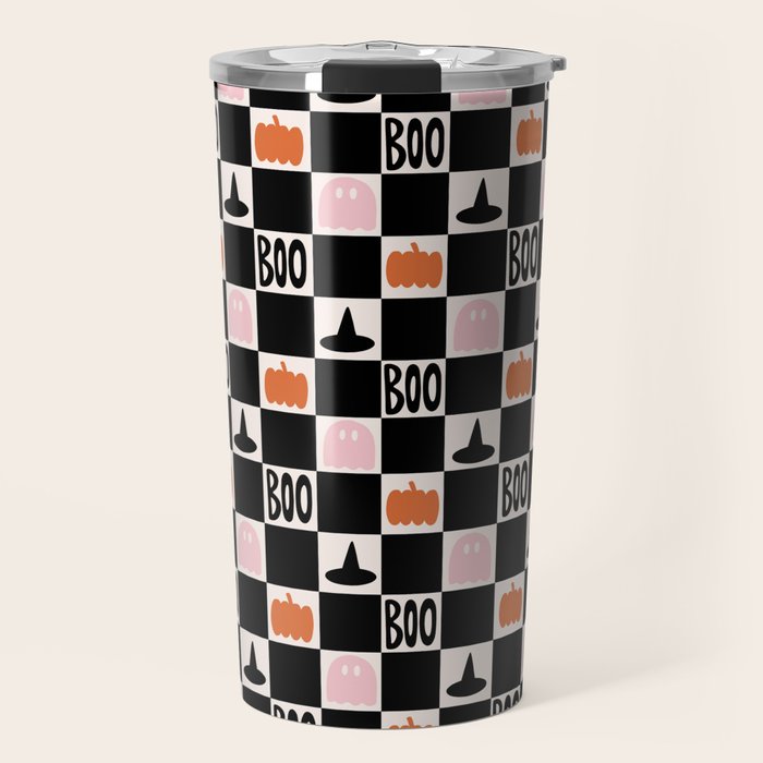 Halloween Checkered Print in Black and White Travel Mug Gallery Image 1