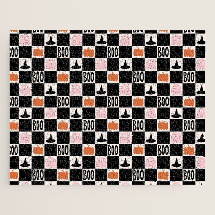 Halloween Checkered Print in Black and White Jigsaw Puzzle Gallery Image 1