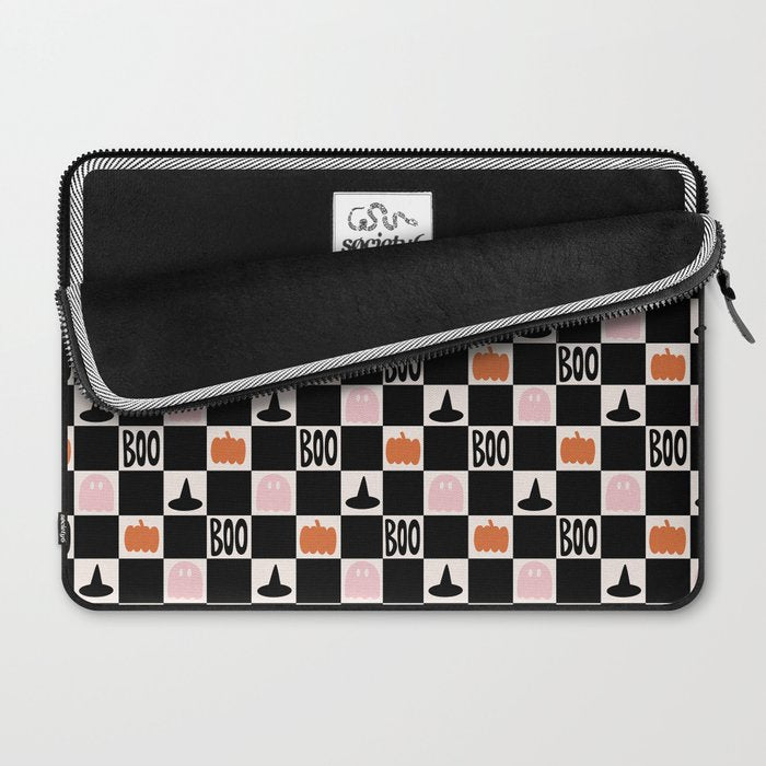 Halloween Checkered Print in Black and White Laptop Sleeve Gallery Image 2