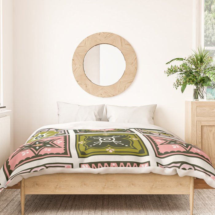 Talavera Mexican Tile - Blush & Sage Palette Duvet Cover Gallery Image 3