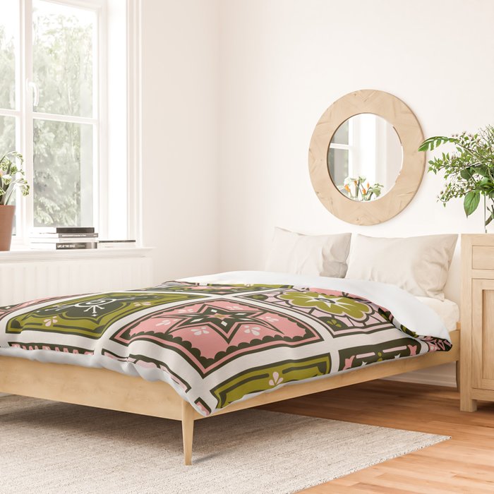 Talavera Mexican Tile - Blush & Sage Palette Duvet Cover Gallery Image 2