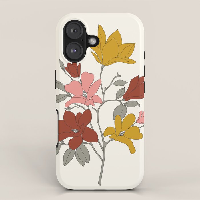 Colorful Minimal Line Art Magnolia iPhone Case Gallery Image 1
