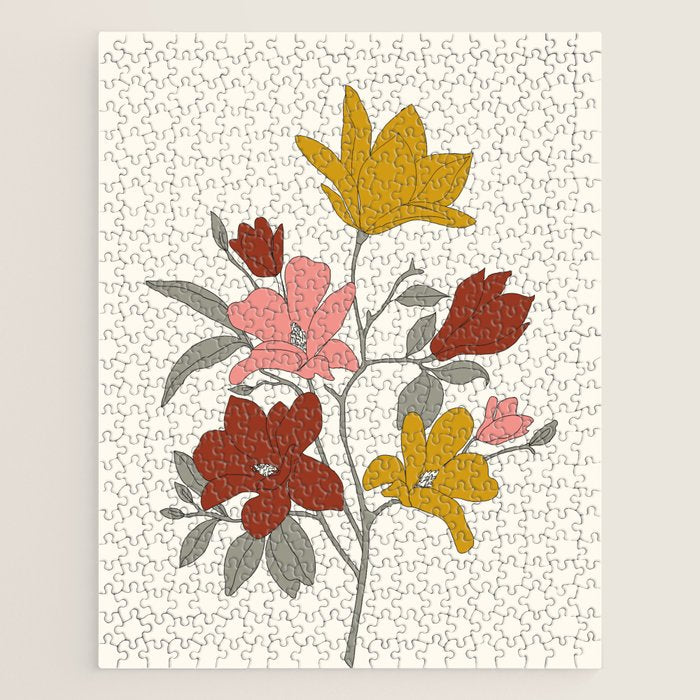 Colorful Minimal Line Art Magnolia Jigsaw Puzzle Gallery Image 1