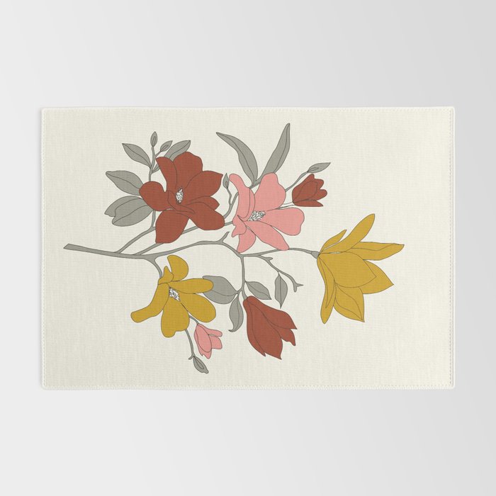 Colorful Minimal Line Art Magnolia Rug Gallery Image 2