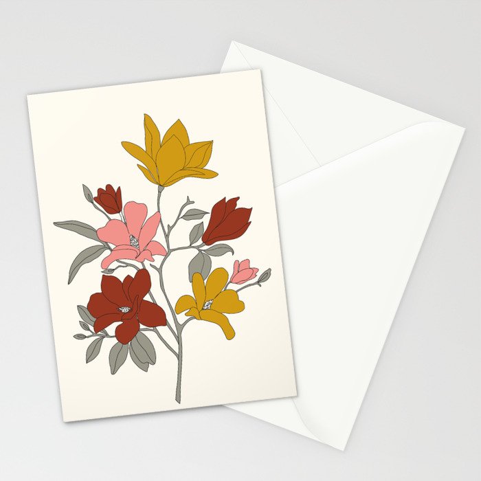 Colorful Minimal Line Art Magnolia Stationery Card Gallery Image 2