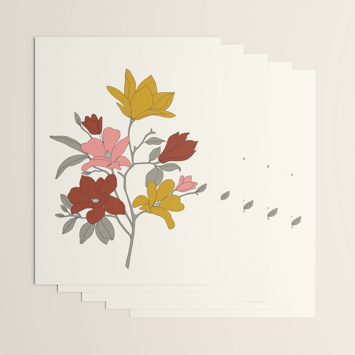 Colorful Minimal Line Art Magnolia Wrapping Paper Gallery Image 3
