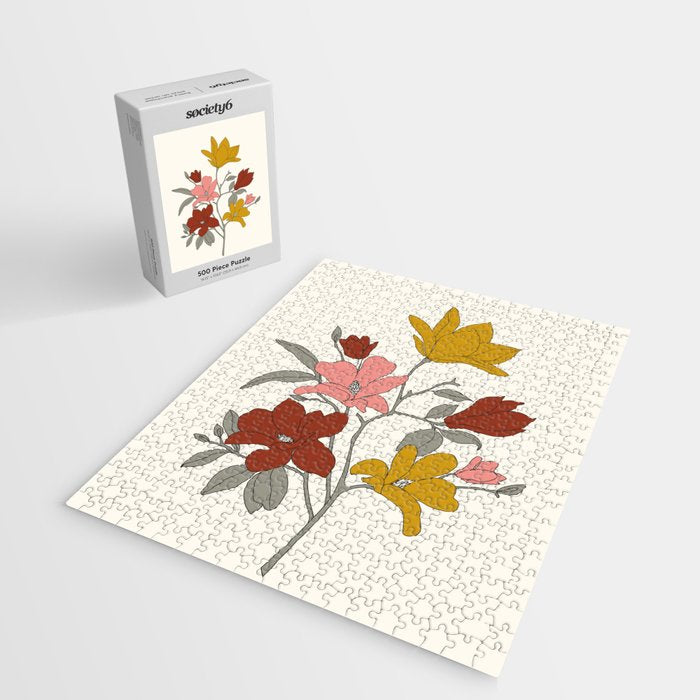 Colorful Minimal Line Art Magnolia Jigsaw Puzzle Gallery Image 2