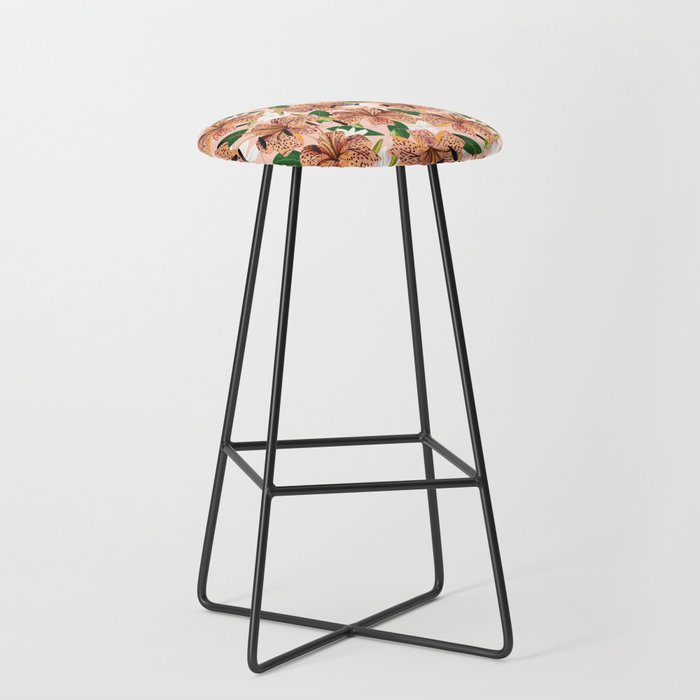 Tiger Lillies, Tropical Blush Botanical Illustration, Polka Dots Nature Vibrant Floral Jungle Stool Gallery Image 1