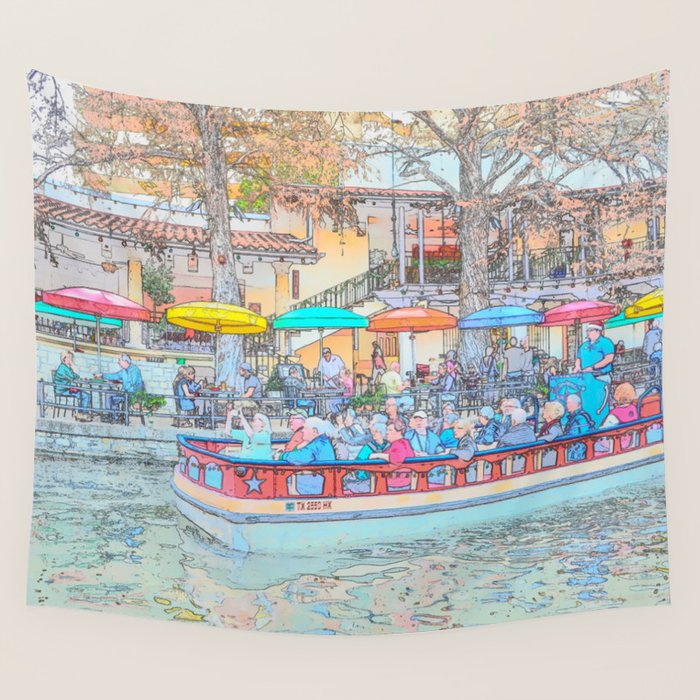 Ride Down The River - San Antonio, Texas Wall Tapestry Gallery Image 1