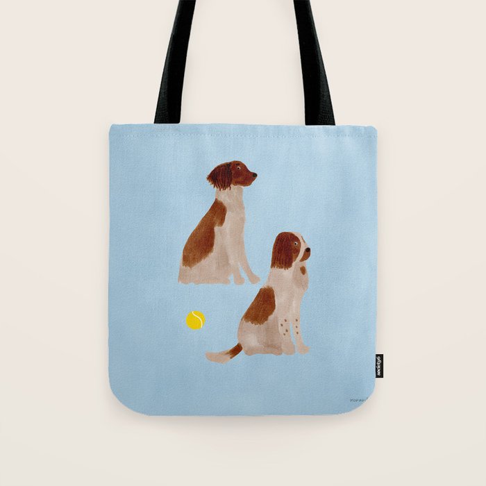 Dogs and a Tennis Ball - Brown and Blue Tote Bag Gallery Image 1