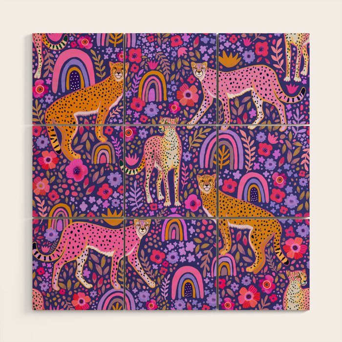 Cheetah in a Rainbow Garden Wood Wall Art Gallery Image 1