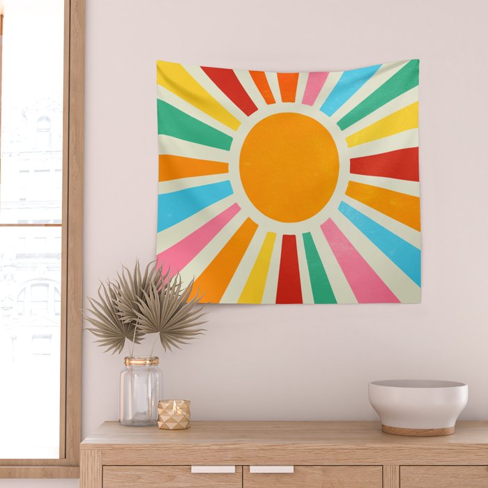 Retro Sunrise: Rainbow Edition Wall Tapestry Gallery Image 2