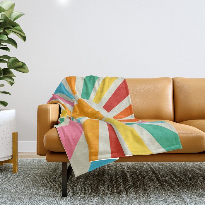 Retro Sunrise: Rainbow Edition Throw Blanket Gallery Image 1
