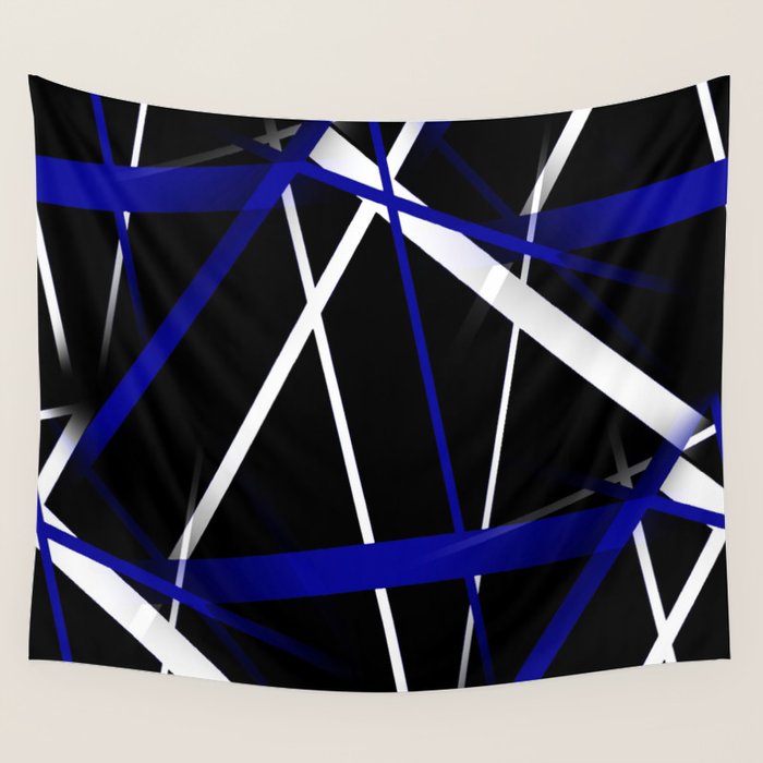 Seamless Abstract Royal Blue and White Lines Wall Tapestry Gallery Image 4