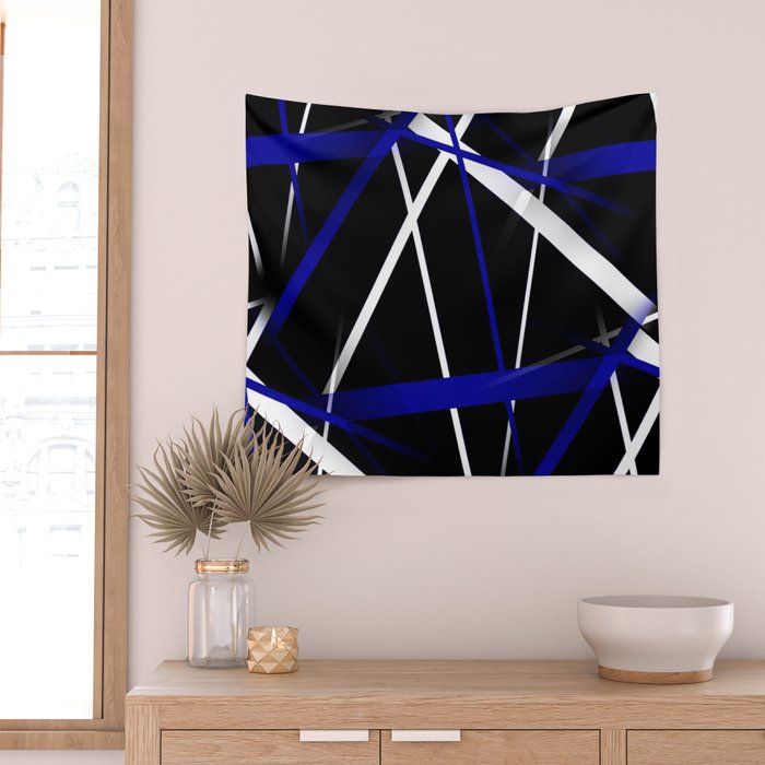 Seamless Abstract Royal Blue and White Lines Wall Tapestry Gallery Image 2