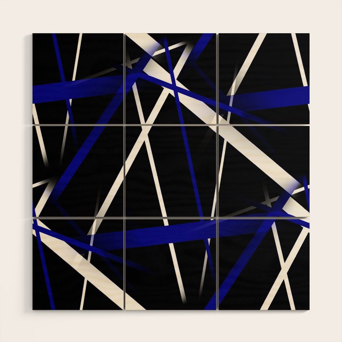Seamless Abstract Royal Blue and White Lines Wood Wall Art Gallery Image 1