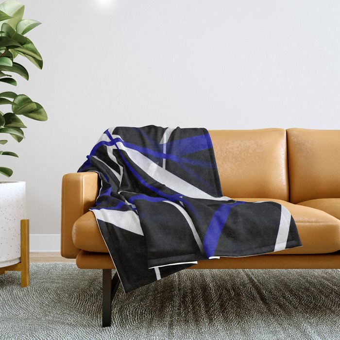 Seamless Abstract Royal Blue and White Lines Throw Blanket Gallery Image 1