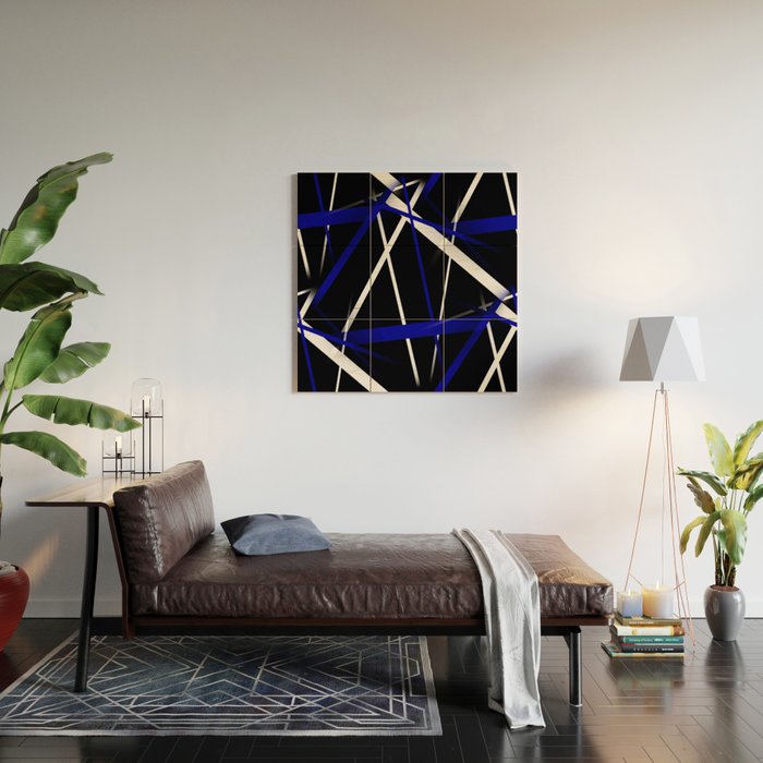 Seamless Abstract Royal Blue and White Lines Wood Wall Art Gallery Image 2
