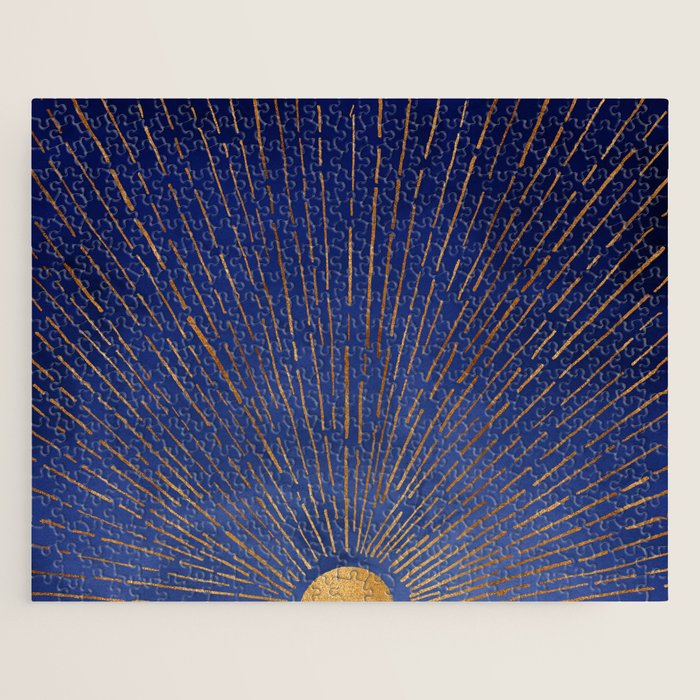 Twilight Blue and Metallic Gold Sunrise Jigsaw Puzzle Gallery Image 1