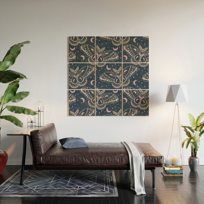 Celestial Cecropia - midnight blue and orchid  Wood Wall Art Gallery Image 2