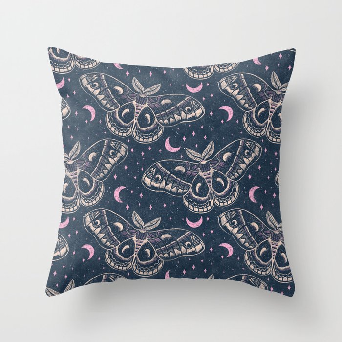 Celestial Cecropia - midnight blue and orchid  Throw Pillow Gallery Image 6