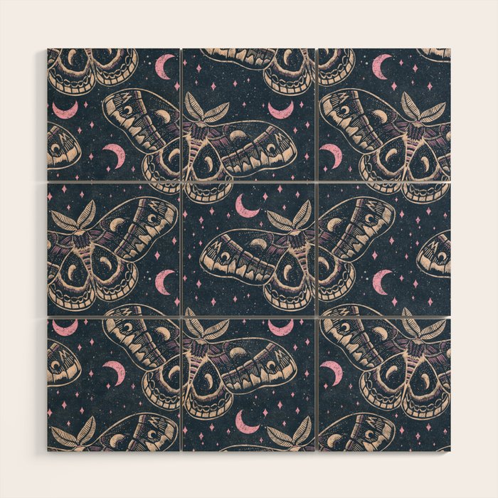 Celestial Cecropia - midnight blue and orchid  Wood Wall Art Gallery Image 2