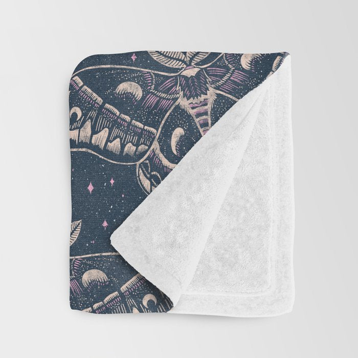 Celestial Cecropia - midnight blue and orchid  Throw Blanket Gallery Image 3