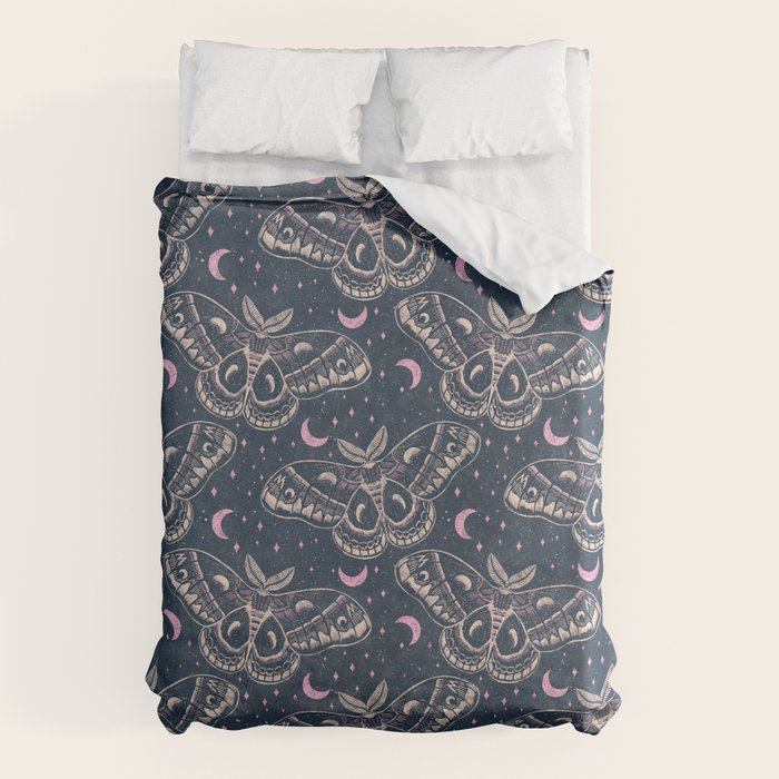 Celestial Cecropia - midnight blue and orchid  Duvet Cover Gallery Image 1