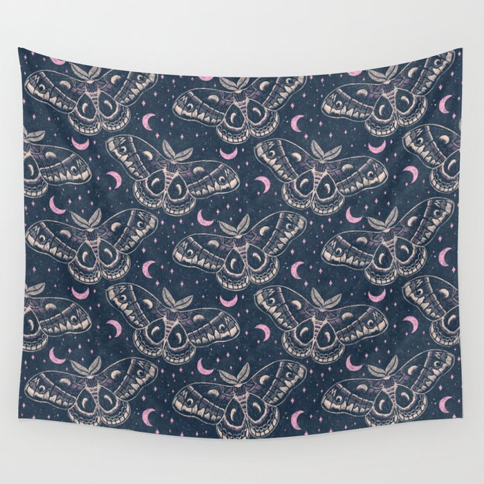 Celestial Cecropia - midnight blue and orchid  Wall Tapestry Gallery Image 1