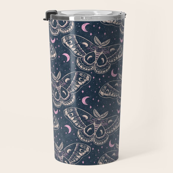 Celestial Cecropia - midnight blue and orchid  Travel Mug Gallery Image 3