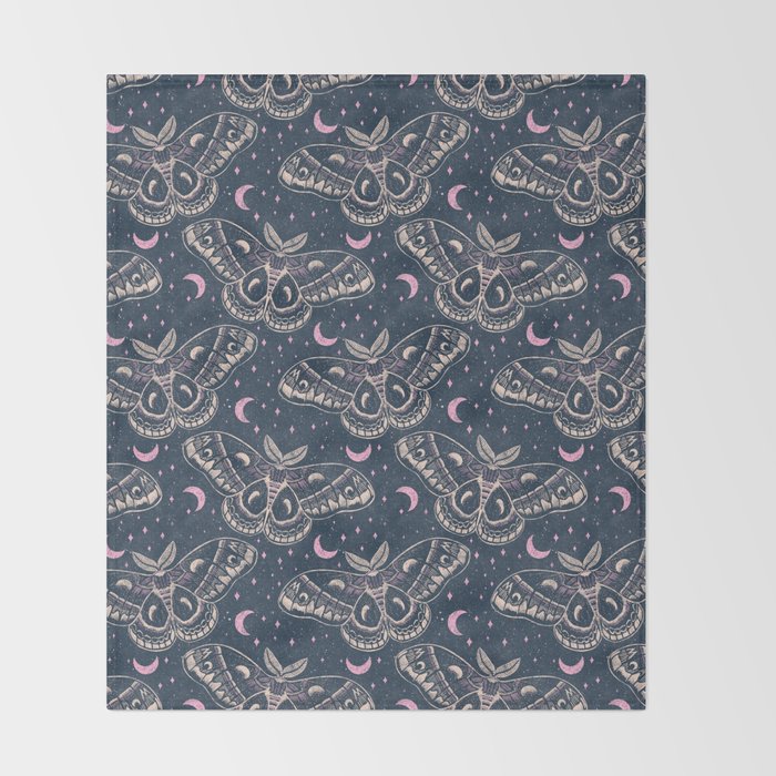 Celestial Cecropia - midnight blue and orchid  Throw Blanket Gallery Image 2