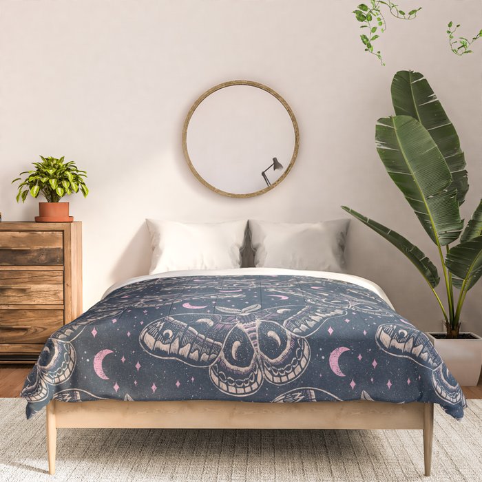 Celestial Cecropia - midnight blue and orchid  Comforter Gallery Image 3
