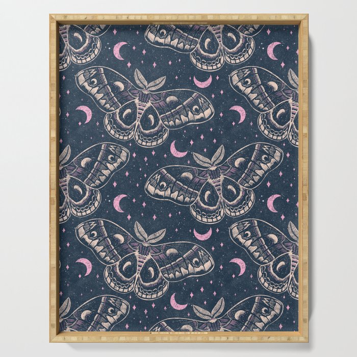 Celestial Cecropia - midnight blue and orchid  Serving Tray Gallery Image 1