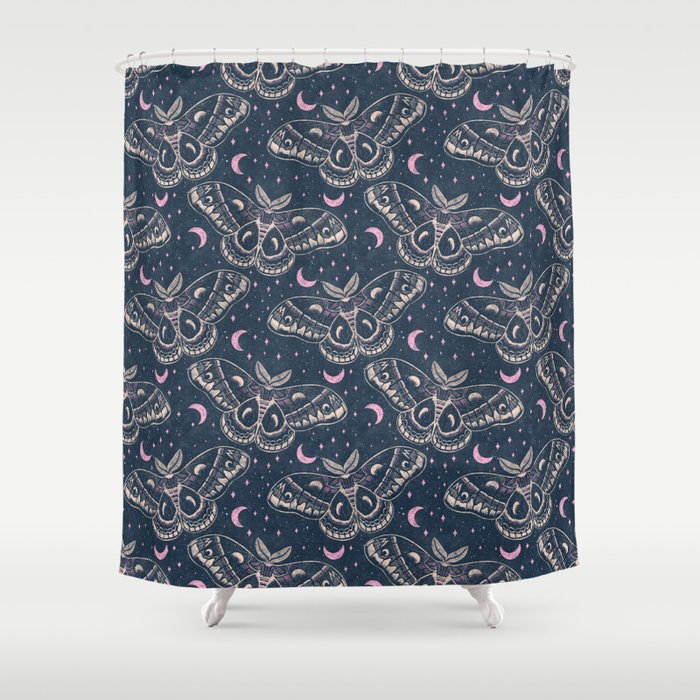 Celestial Cecropia - midnight blue and orchid  Shower Curtain Gallery Image 1