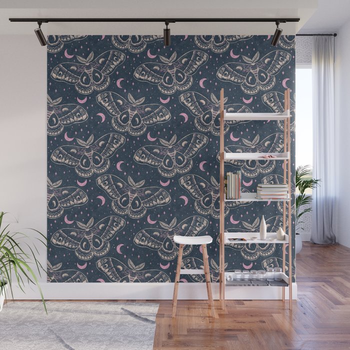 Celestial Cecropia - midnight blue and orchid  Wall Mural Gallery Image 1