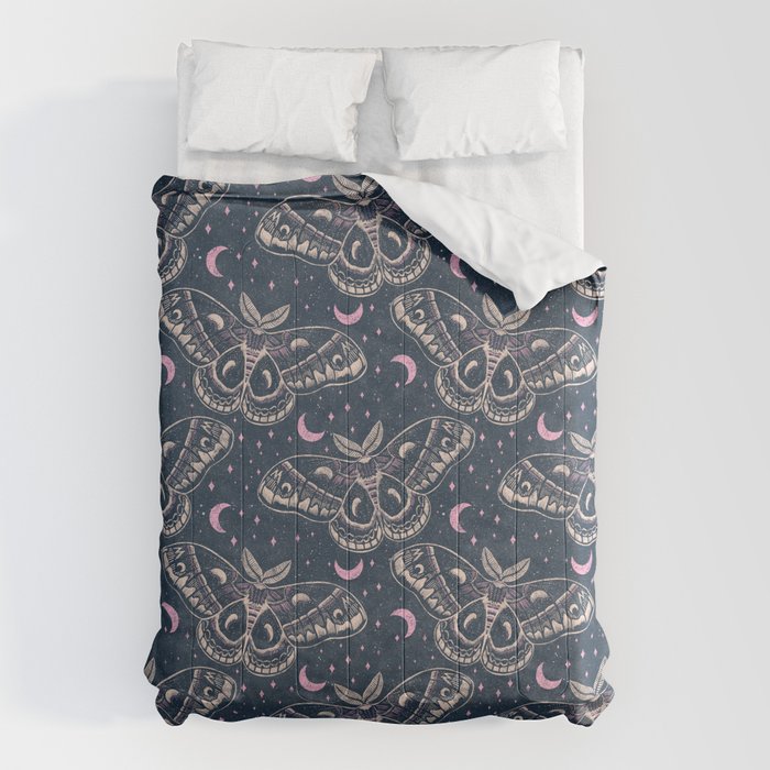 Celestial Cecropia - midnight blue and orchid  Comforter Gallery Image 6