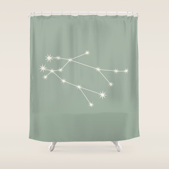 Gemini Zodiac Star Constellation Line Art Soft Sage Shower Curtain Gallery Image 1