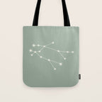 Gemini Zodiac Star Constellation Line Art Soft Sage Tote Bag Gallery Image 1